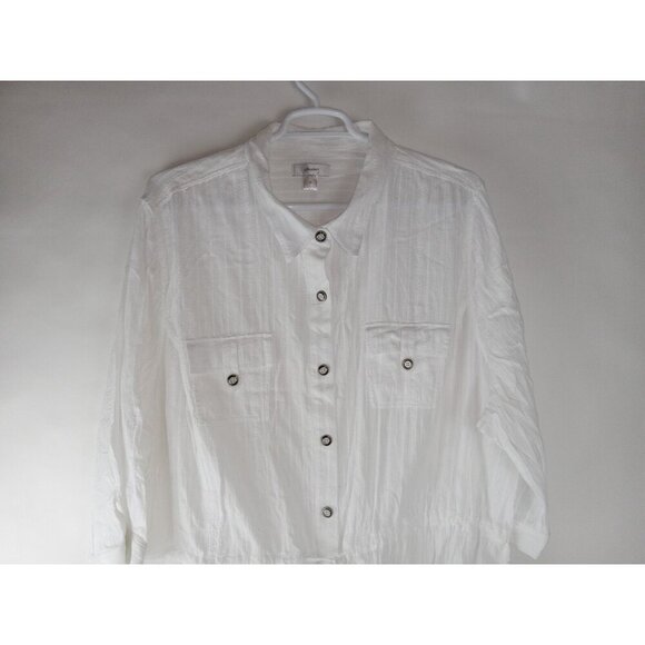CJ Banks Womens Shirt Top White Button Up Drawstring Waist Cotton Size 5X Plus - Picture 3 of 11